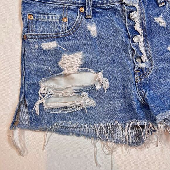 LEVIS 501 Button Fly Coastal Cowgirl Summer Grunge Festival Shorts Raw Hem 29" - Picture 5 of 11
